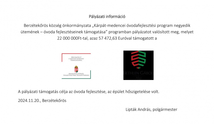 Aktuality / „Kárpát-medencei óvodafejlesztési program negyedik ütemének – óvoda fejlesztéseinek támogatása” - foto