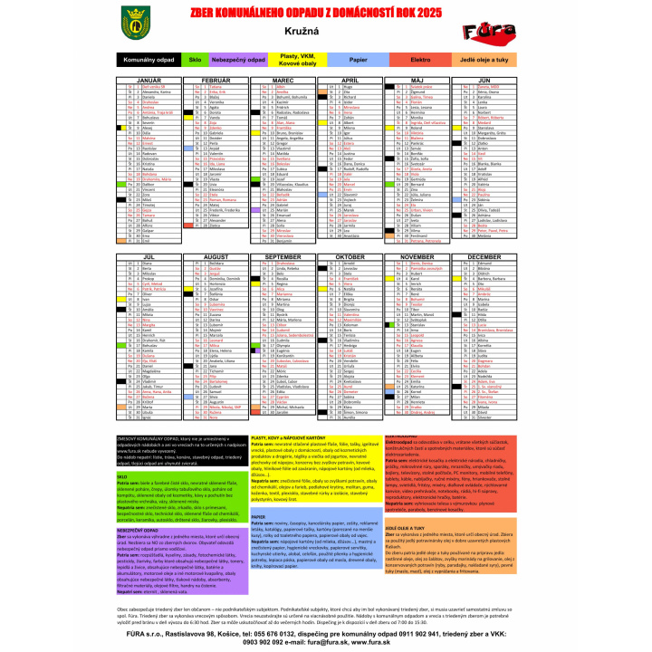 Harmonogram zberu komunálneho odpadu na rok 2025